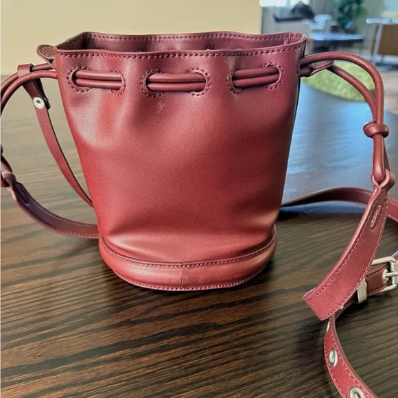 Charles & Keith Burgundy/Brown Drawstring Blossom Bucket Bag - Picture 6 of 7